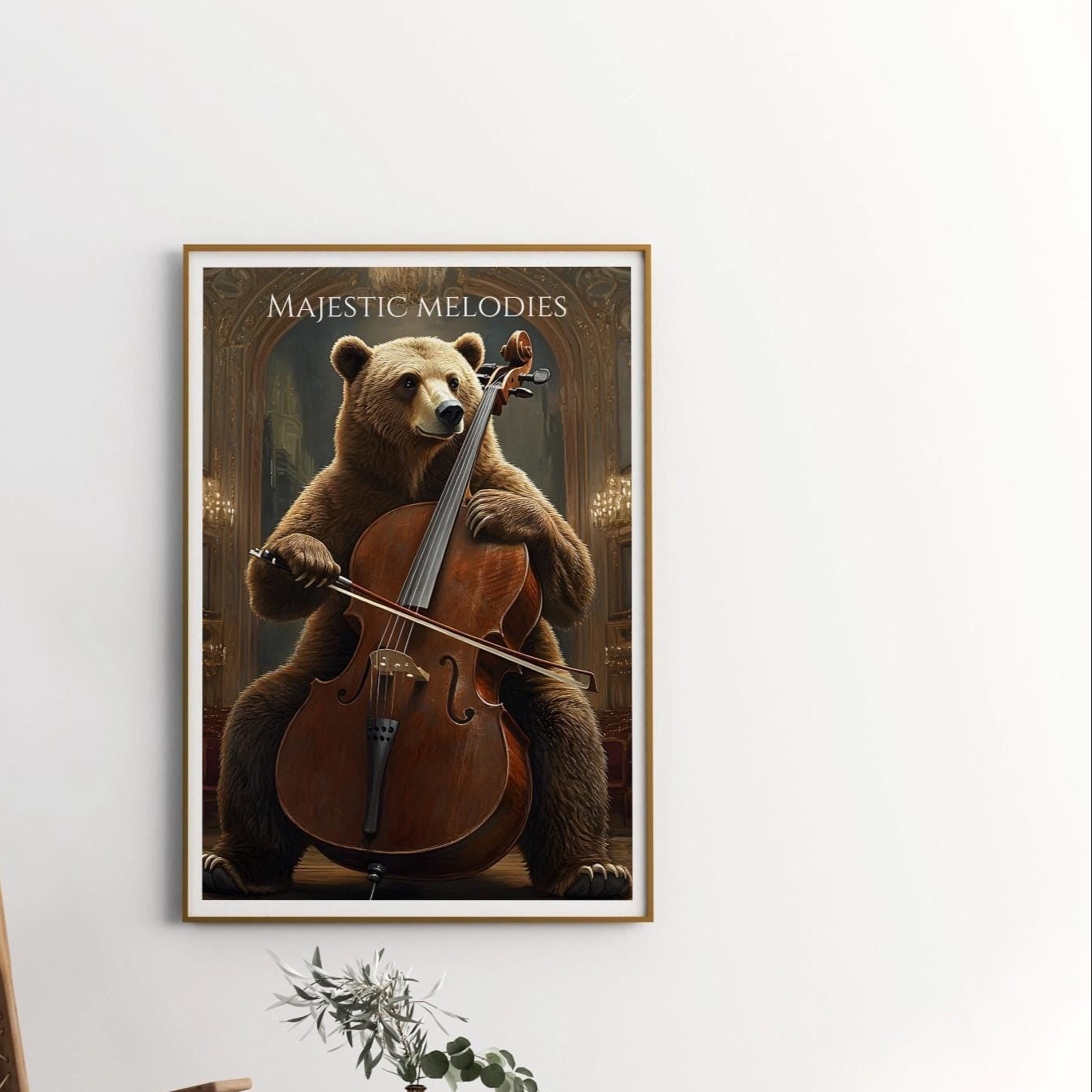 Ayı Çello Posteri | Komik Hayvan Duvar Sanatı | Klasik Müzik Temalı Yazdırılabilir Poster