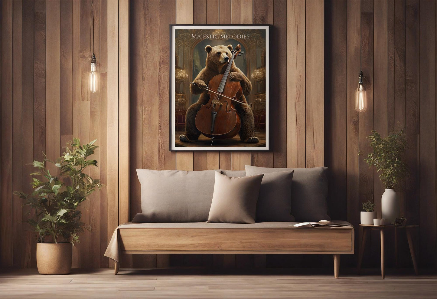 Ayı Çello Posteri | Komik Hayvan Duvar Sanatı | Klasik Müzik Temalı Yazdırılabilir Poster