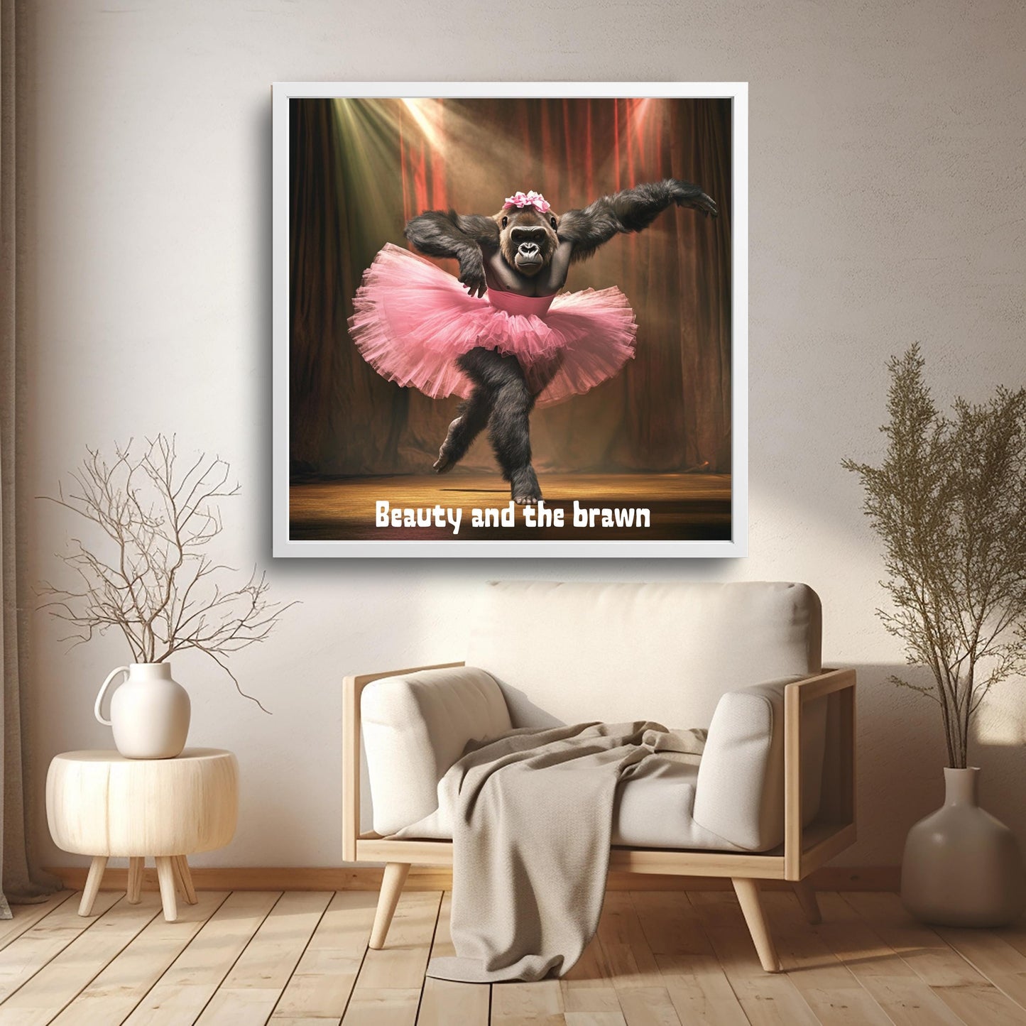 Goril Balerin Poster – Komik Hayvan Portresi | Dijital Duvar Sanatı | Dans Temalı Dekor