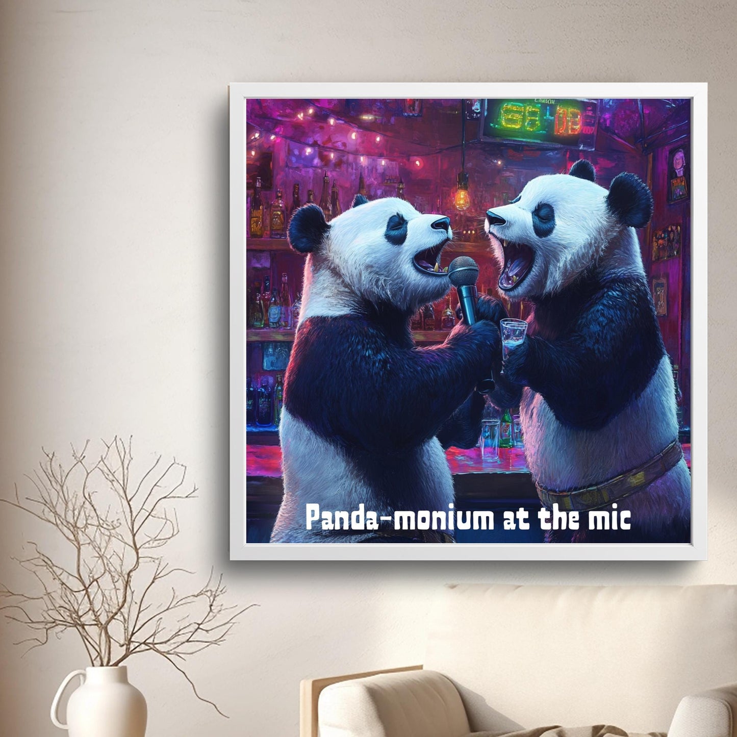 Gülümseten panda karikatürü dijital baskı