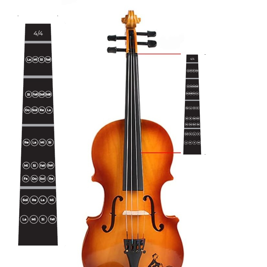 Keman için nota etiket sticker – 4/4 tam boy, nota yerlerini gösteren kolay öğrenme çıkartması