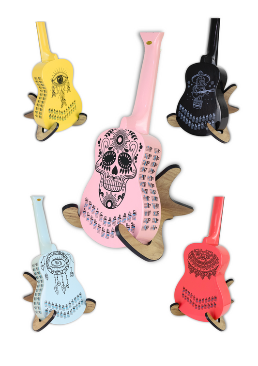 Ukulele için pembe sugar skull nota sticker – şeffaf

