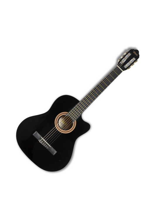 Valencia Klasik Gitar – 4/4 Boy – Siyah – Cutaway – Çelik Takviyeli Sap
