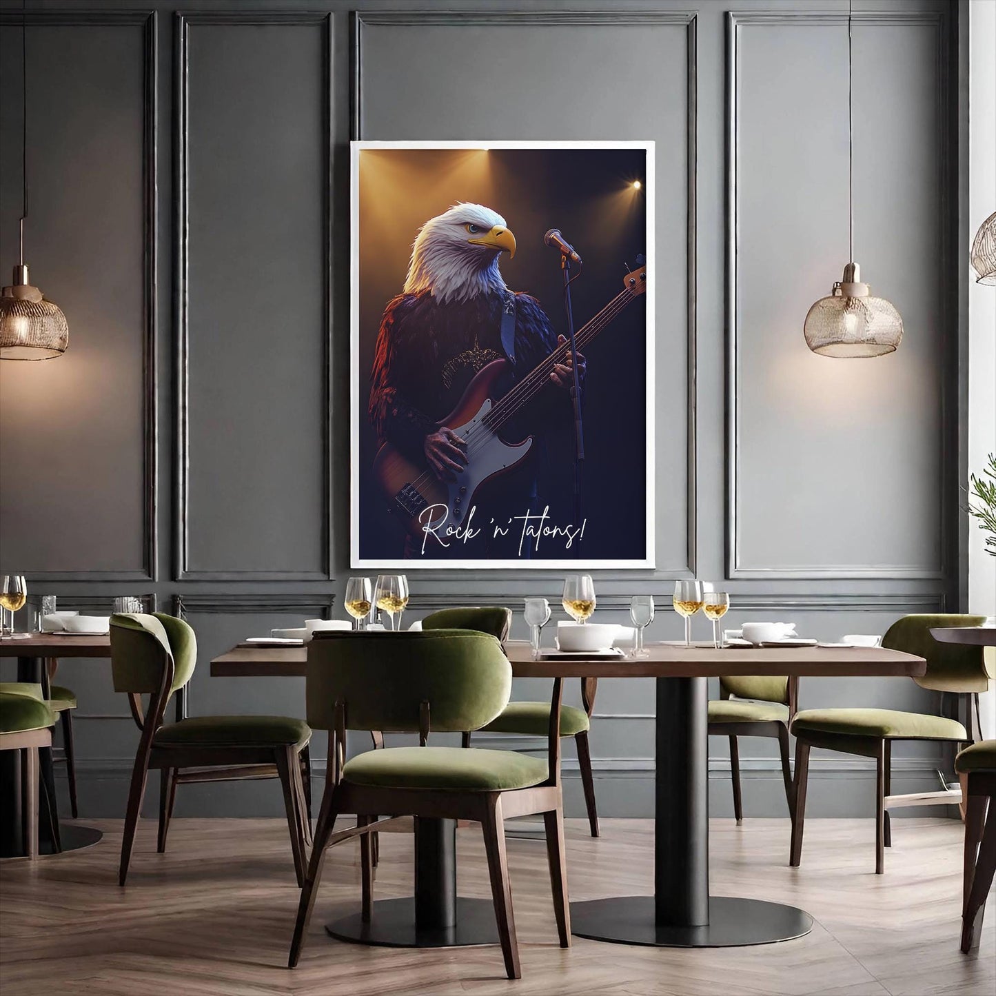 Kartal Müzisyen Posteri – Dijital Hayvan Sanatı | Rock Temalı Duvar Dekoru | Eğlenceli Yazdırılabilir Hediye