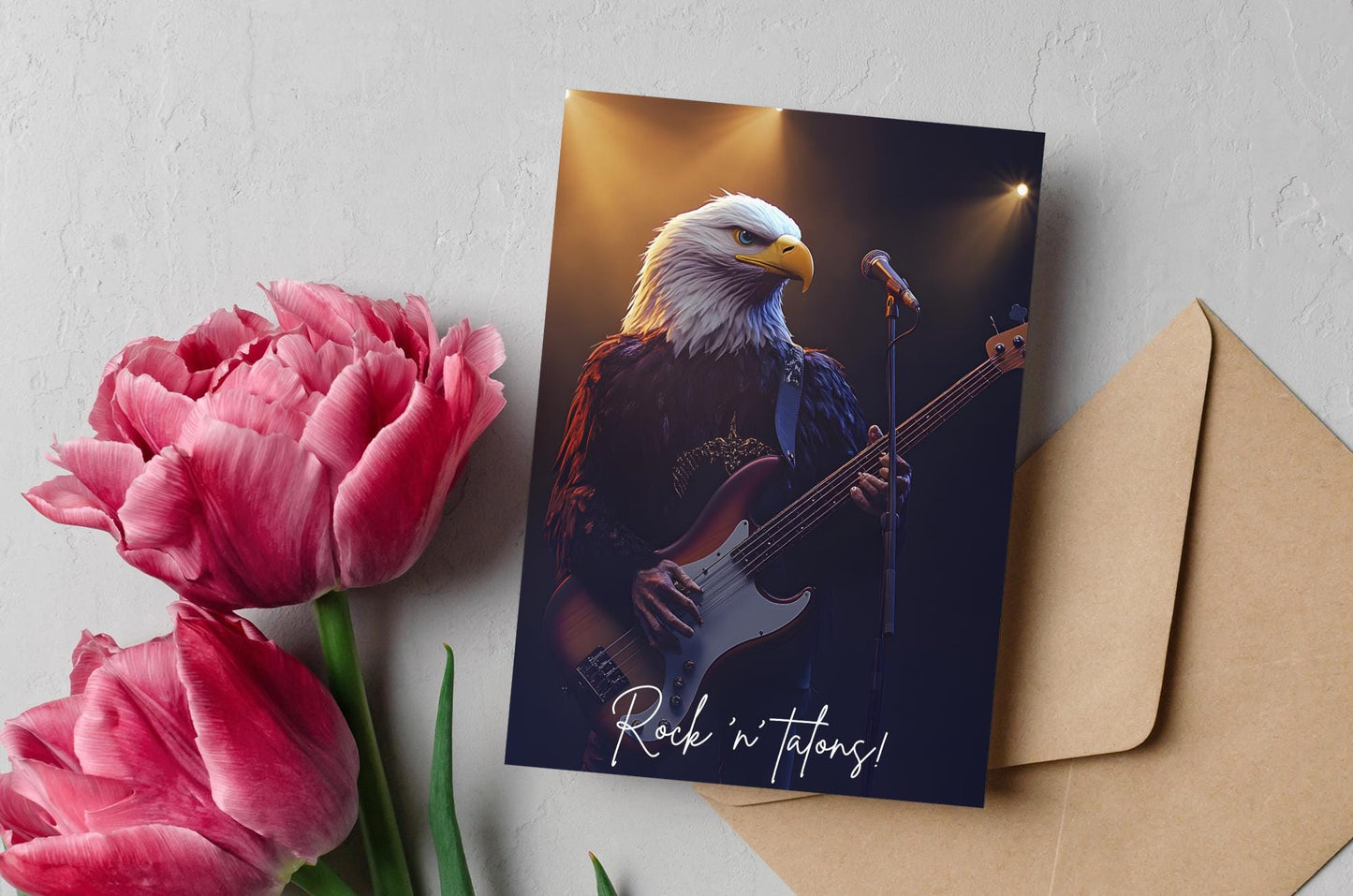 Kartal Müzisyen Posteri – Dijital Hayvan Sanatı | Rock Temalı Duvar Dekoru | Eğlenceli Yazdırılabilir Hediye