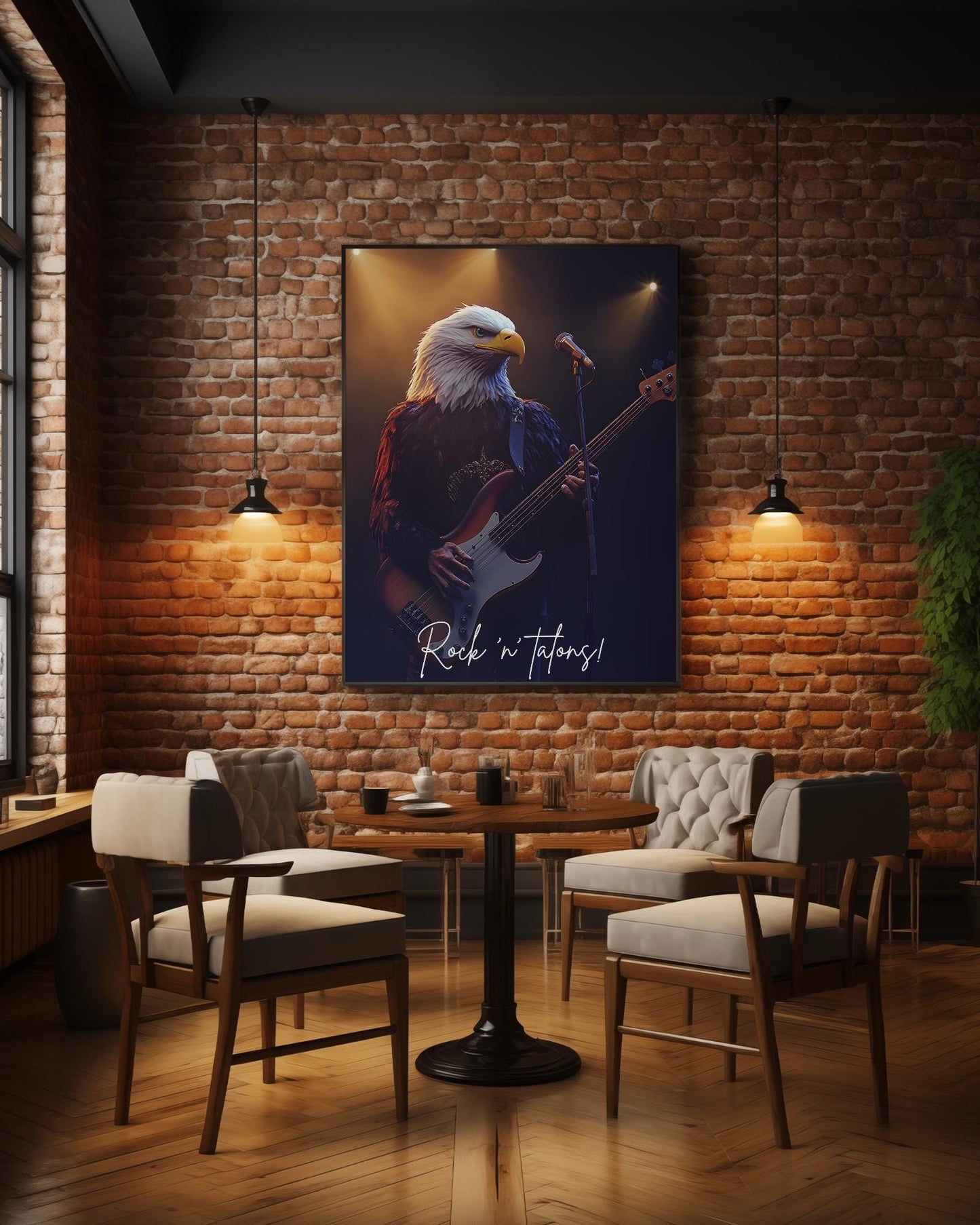 Kartal Müzisyen Posteri – Dijital Hayvan Sanatı | Rock Temalı Duvar Dekoru | Eğlenceli Yazdırılabilir Hediye