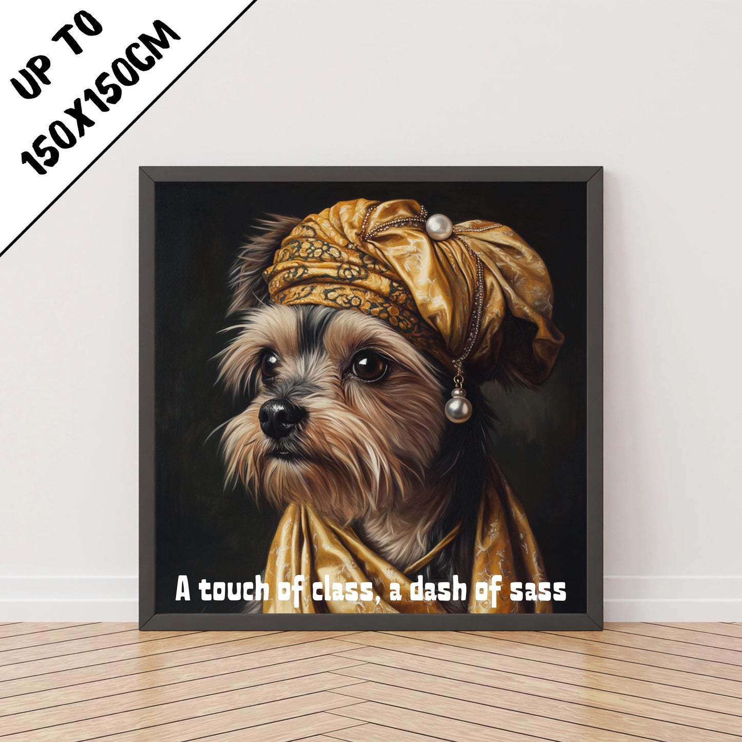 Altın türbanlı köpek portresi dijital sanat