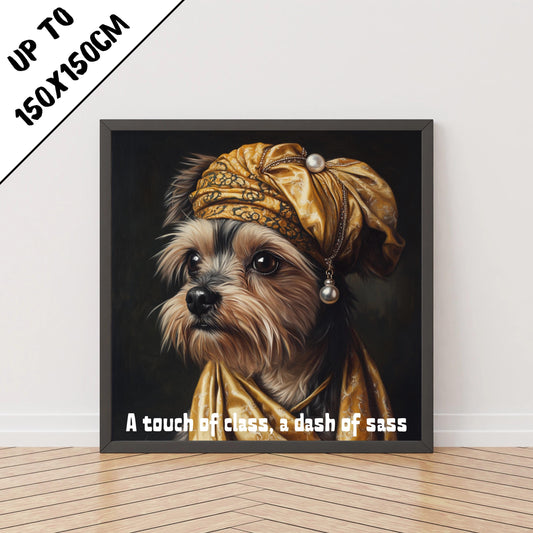 Altın türbanlı köpek portresi dijital sanat