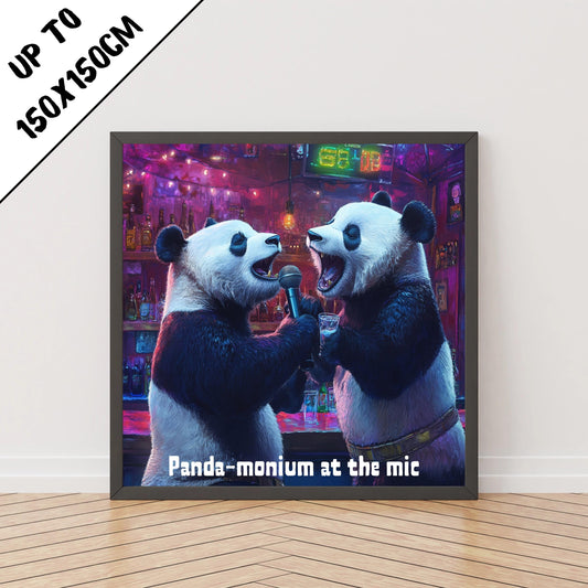 Karaoke yapan iki panda dijital sanat posteri