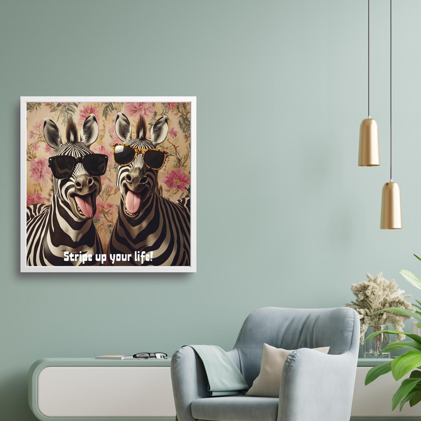 Salon duvarında zebra posteri – indirilebilir dekoratif dijital sanat