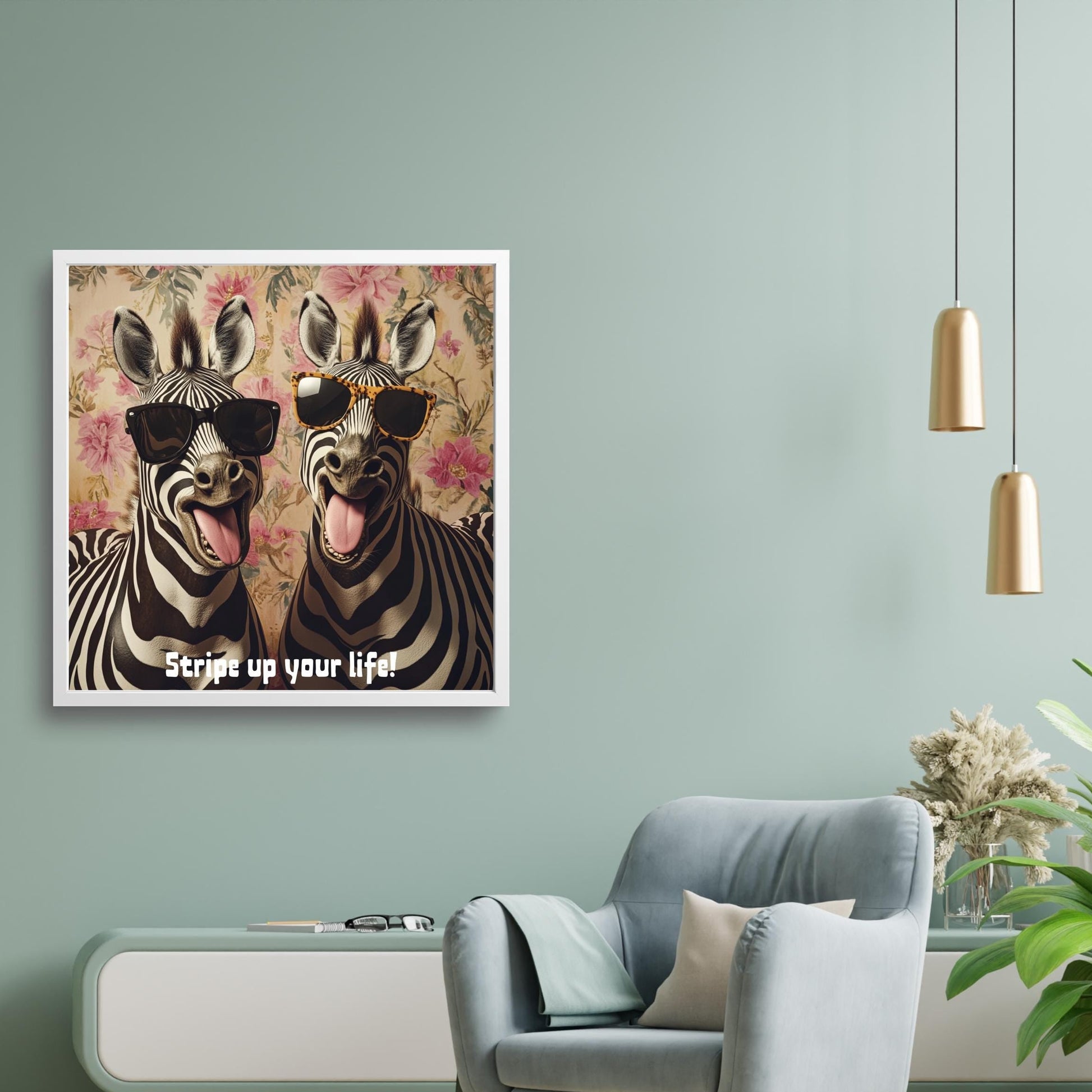 Salon duvarında zebra posteri – indirilebilir dekoratif dijital sanat