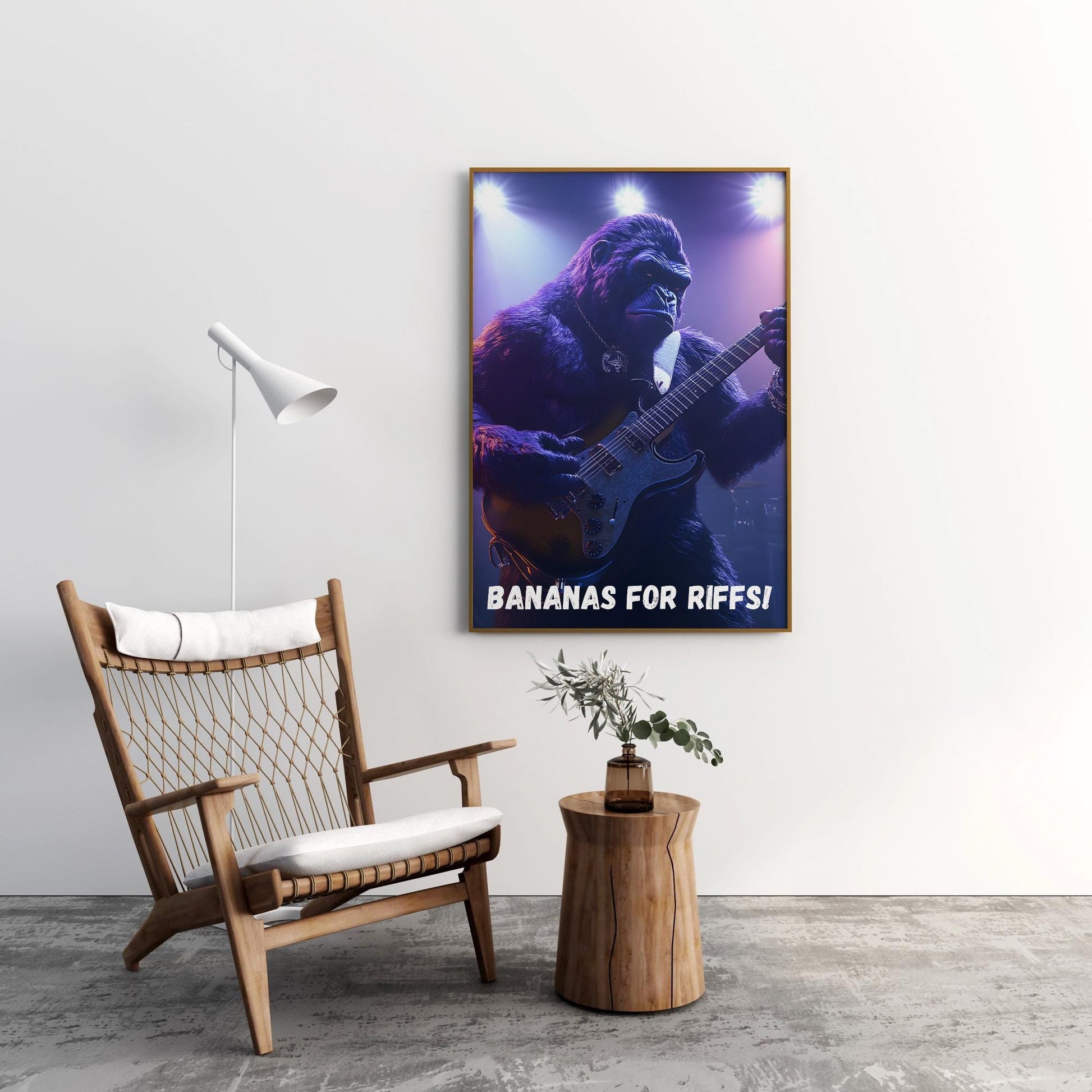 Gitar Çalan Goril Posteri – Dijital Sanat