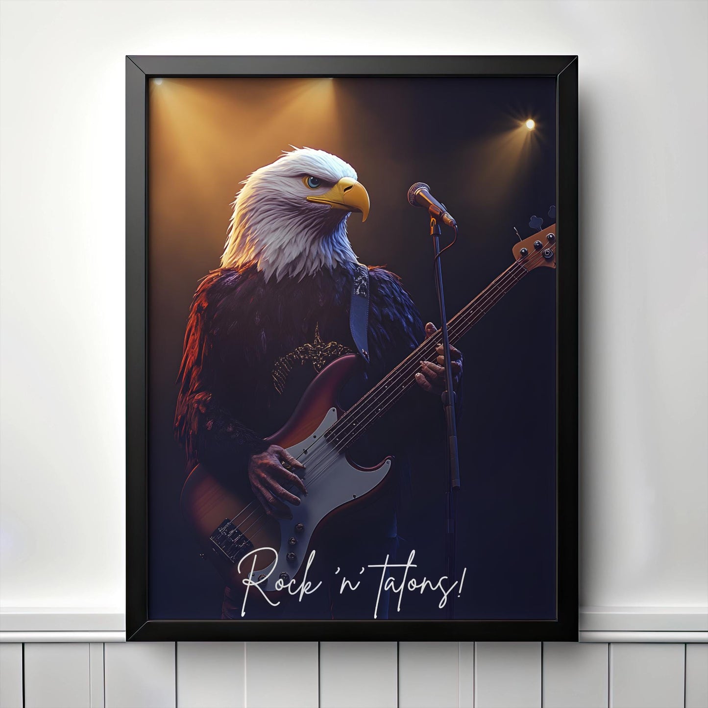 Kartal Müzisyen Posteri – Dijital Hayvan Sanatı | Rock Temalı Duvar Dekoru | Eğlenceli Yazdırılabilir Hediye