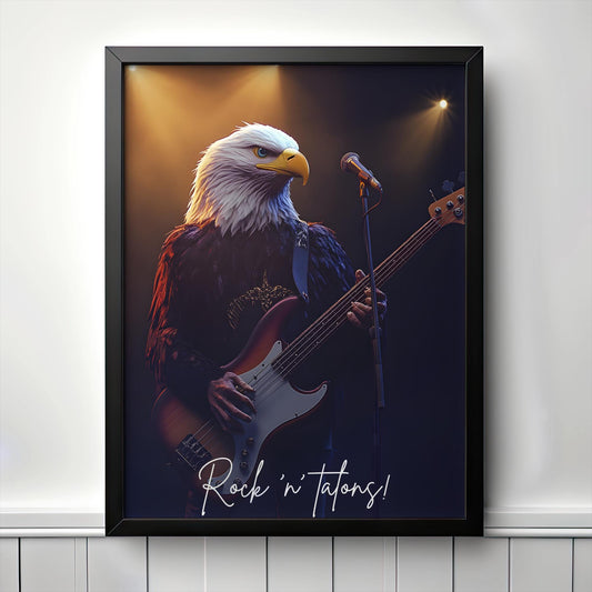 Kartal Müzisyen Posteri – Dijital Hayvan Sanatı | Rock Temalı Duvar Dekoru | Eğlenceli Yazdırılabilir Hediye