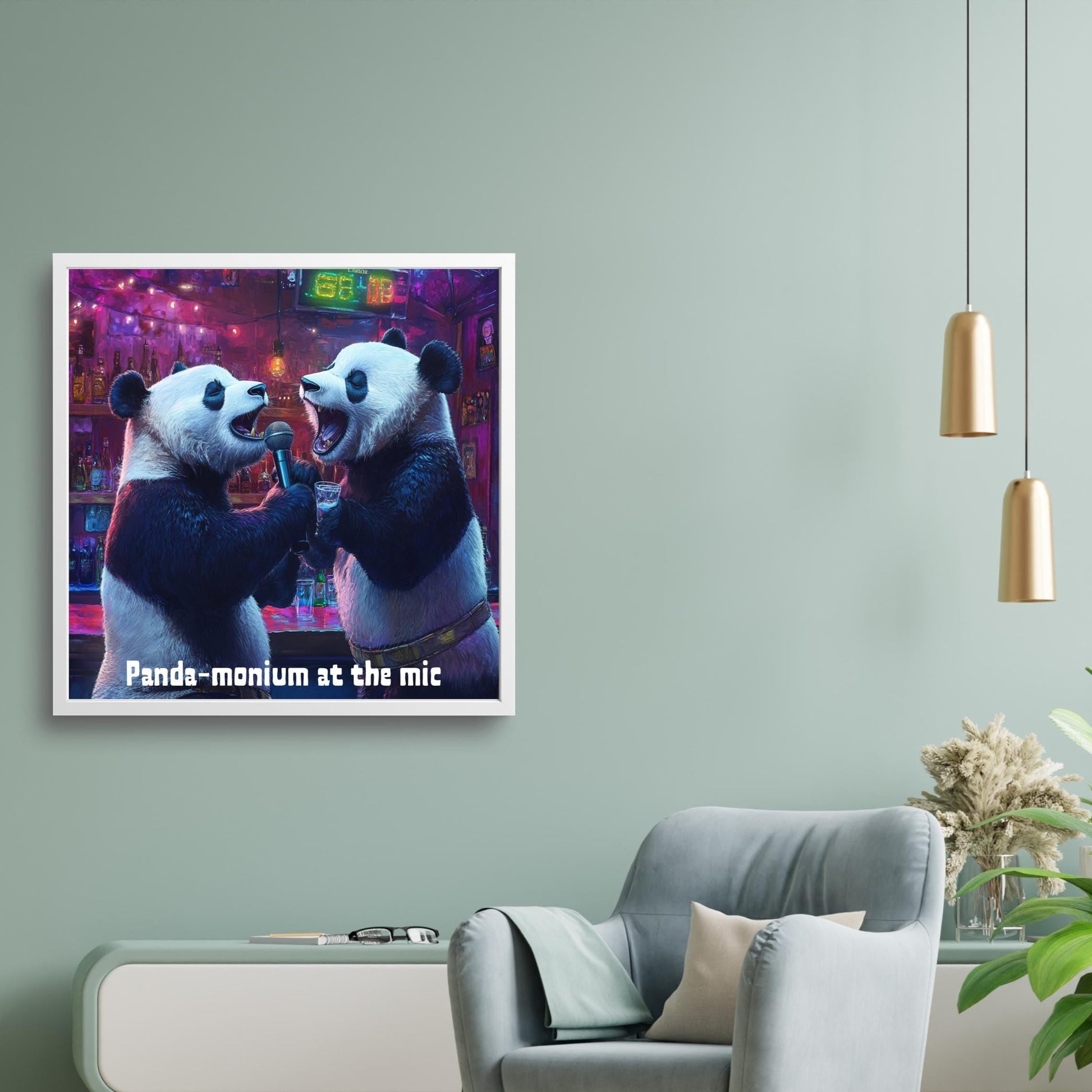 Panda-monium temalı eğlenceli hayvan portresi