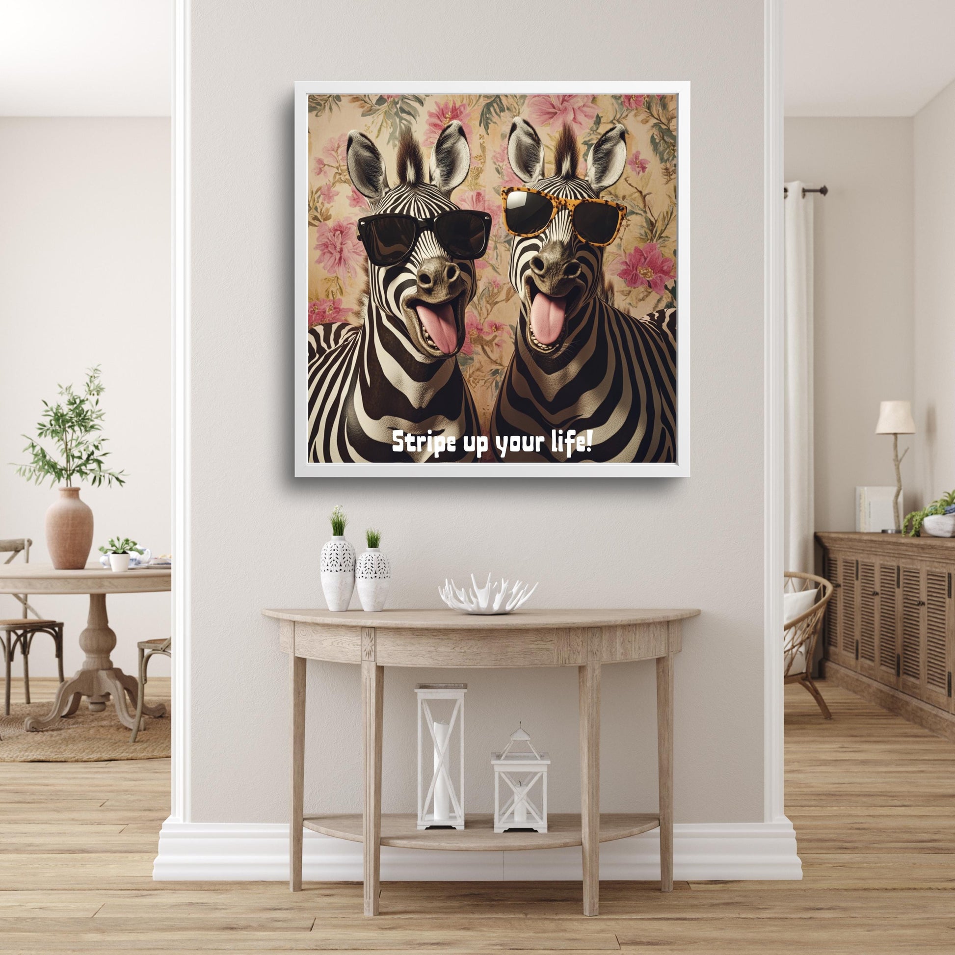 Salon duvarında zebra posteri – indirilebilir dekoratif dijital sanat