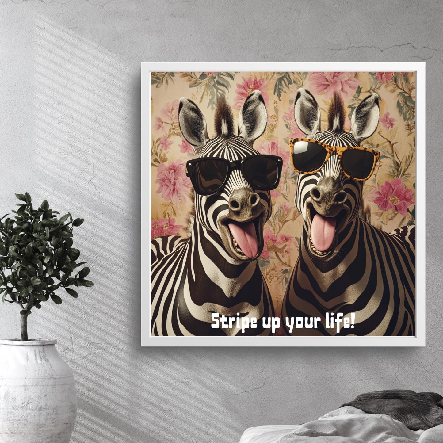 Renkli çerçeveli zebra posteri – dijital hayvan illüstrasyonu, indirilebilir PDF