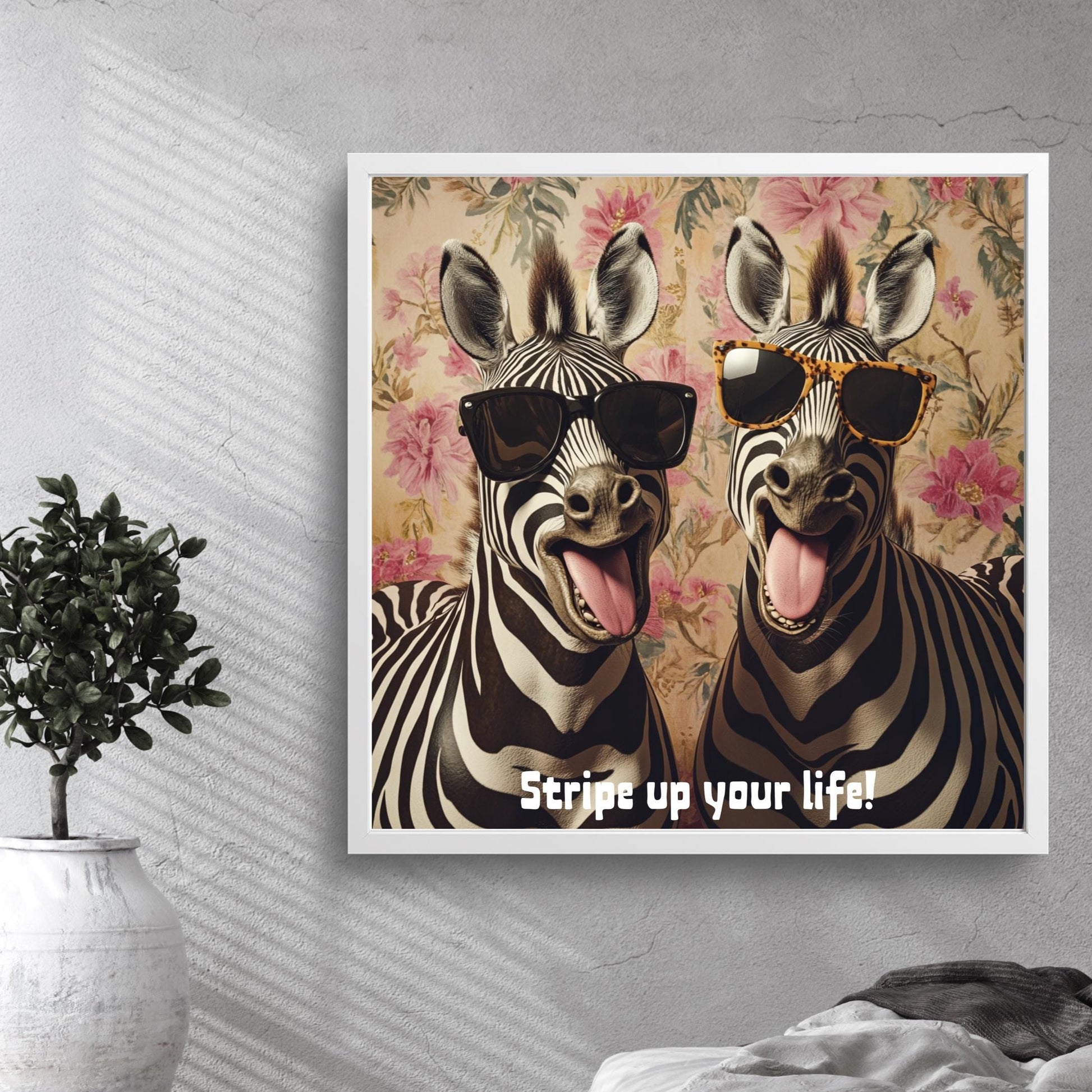 Renkli çerçeveli zebra posteri – dijital hayvan illüstrasyonu, indirilebilir PDF